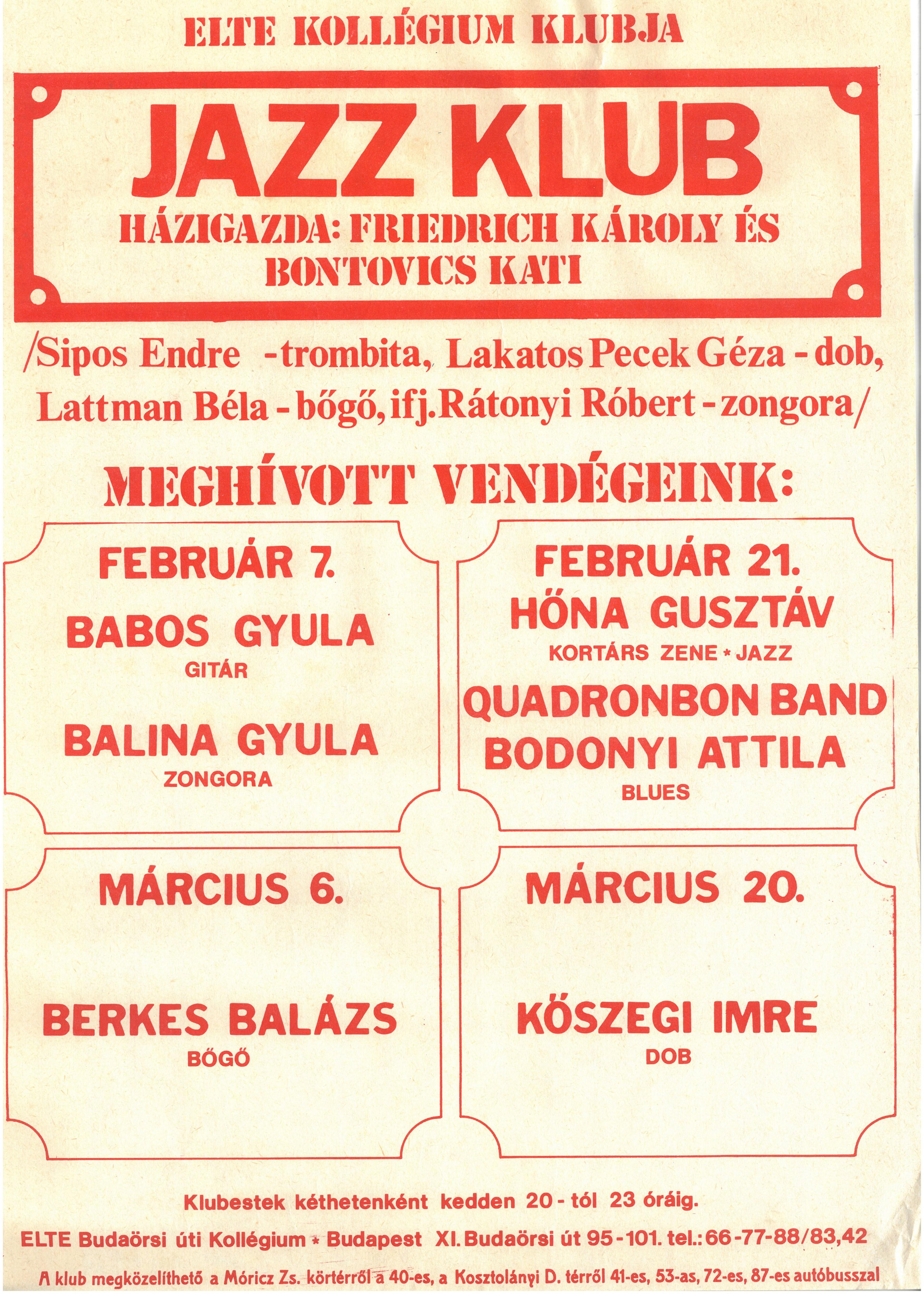 Hőna Gusztáv és a Quadrombon Band koncertje az ELTE Jazz Klubban 